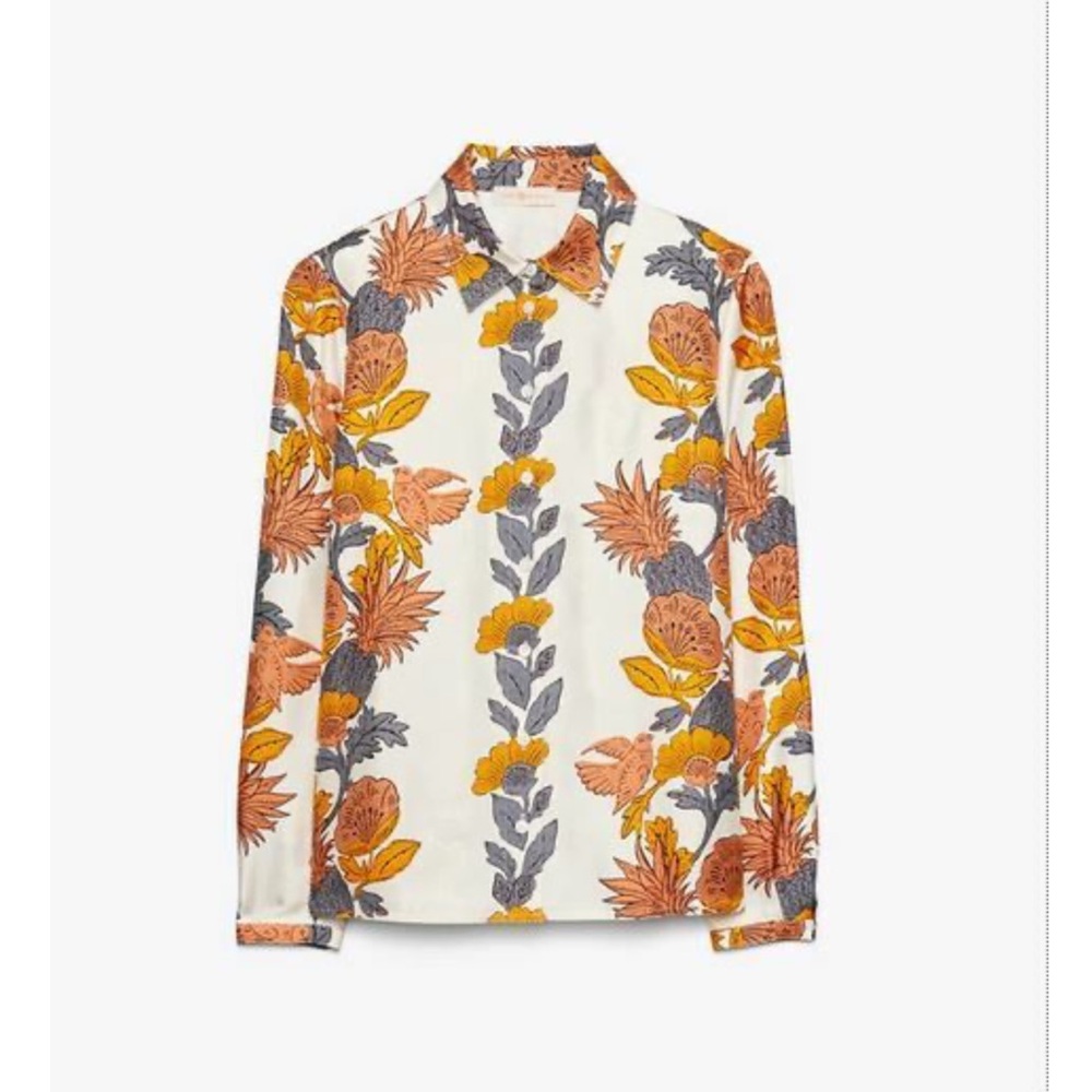 Tory Burch Silk Button Down Orange Wonderland Vin… - image 1